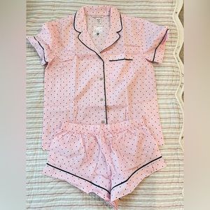 Victoria's Secret Cotton Short Pajama Set Pink Iconic Stripe black swiss dot XS